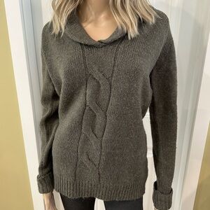 Zara Green Wool Alpaca Sweater Women’s Large Shawl Collar